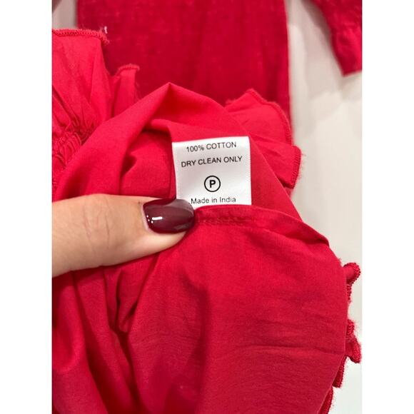 NWT Rhode Resort Eva Smocked Off-The-Shoulder Cotton Maxi Dress Red - Picture 10 of 15